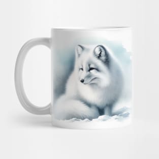 Winter's Whisper: Delicate Arctic Fox Watercolor Mug